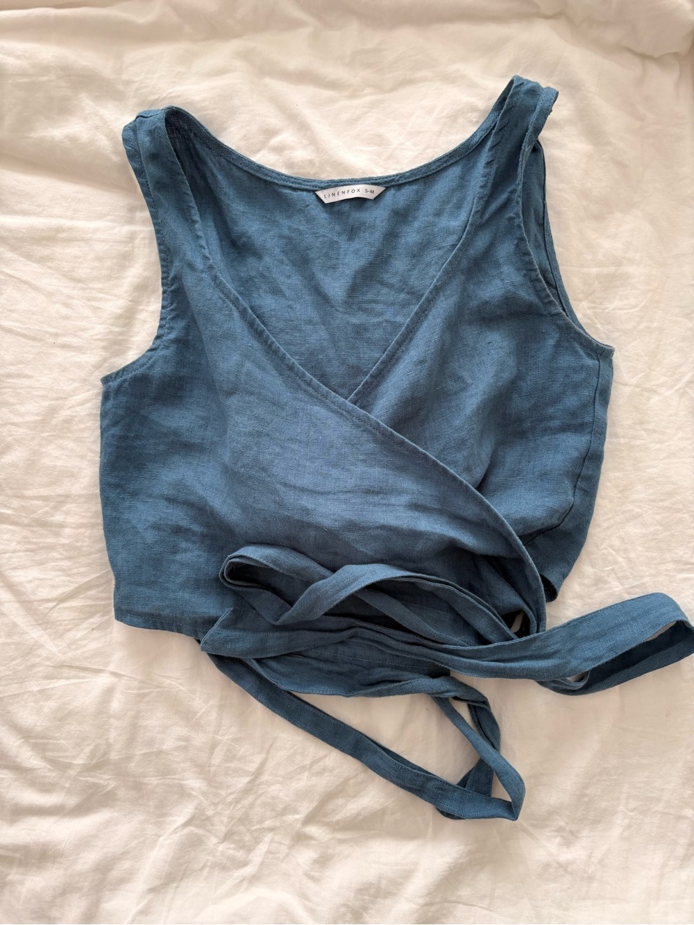 Linenfox Denim-Blue Wrap Crop Camisole